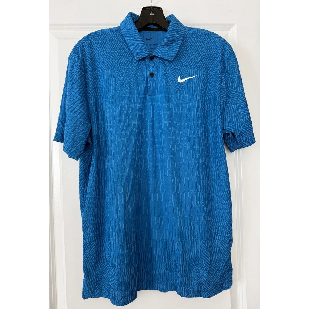 Nike Mens Dri-FIT ADV Tour Golf Polo Blue Geometric Knit FD5732-435 Large
